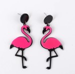 Øreringe - hængeøreringe flamingo, pink/sort